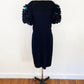 1980 St. John By Marie Gray Black Backless Knit Dress Ruffle Sleeve Cha Cha Cocktail Party Goth Sweater Dress / Size Large 12/14