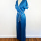 1970’s Blue and White Wrap Lounge Jumpsuit Contrast Piping Vintage Disco Jumpsuit Hippie Boho/Queens Way of Fashion / Size Medium