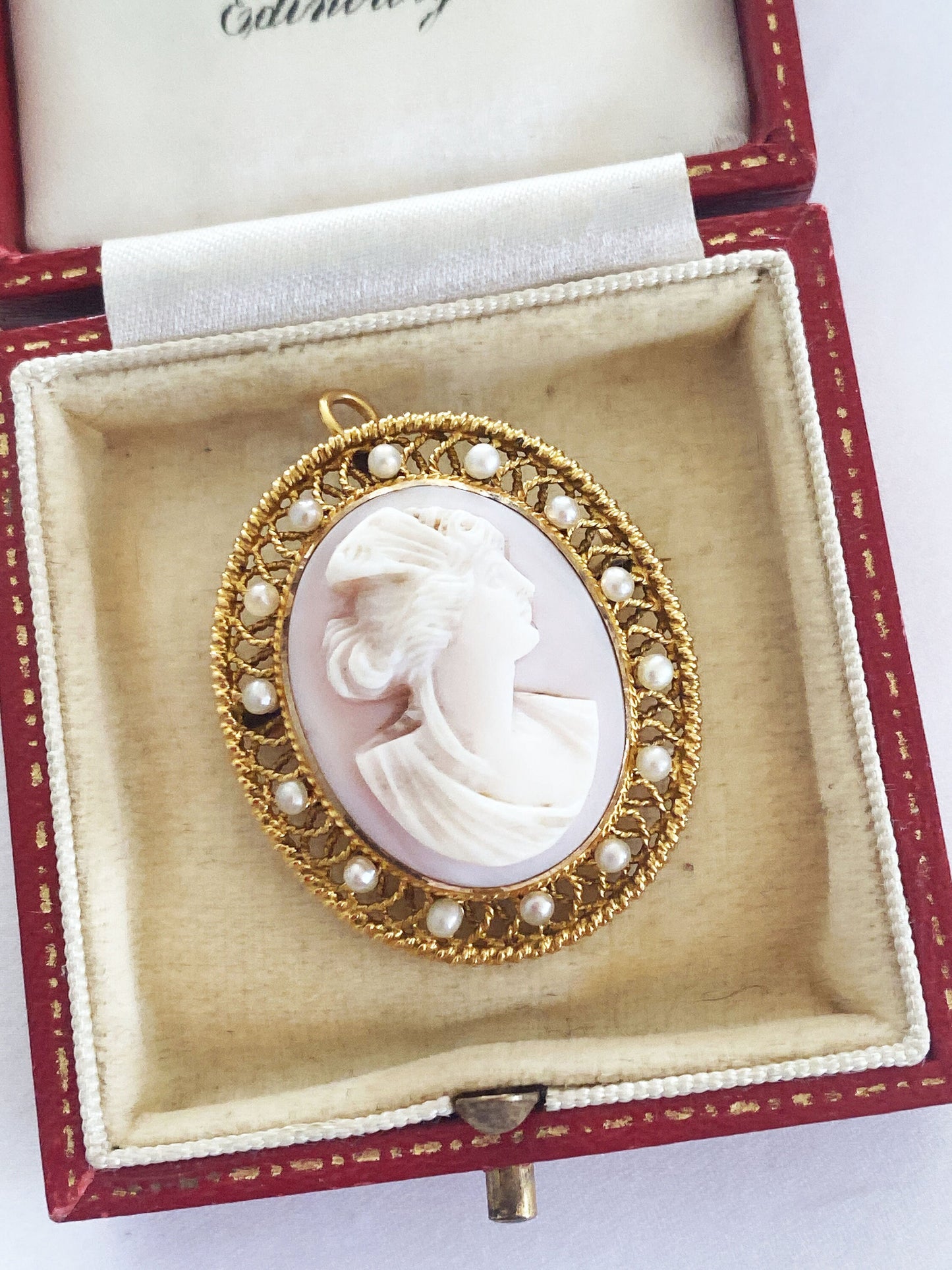 1900s 14k Gold and Pearl Cameo Convertible Brooch Antique Pendant Romantic Cameo Art Nouveau Gift for Her