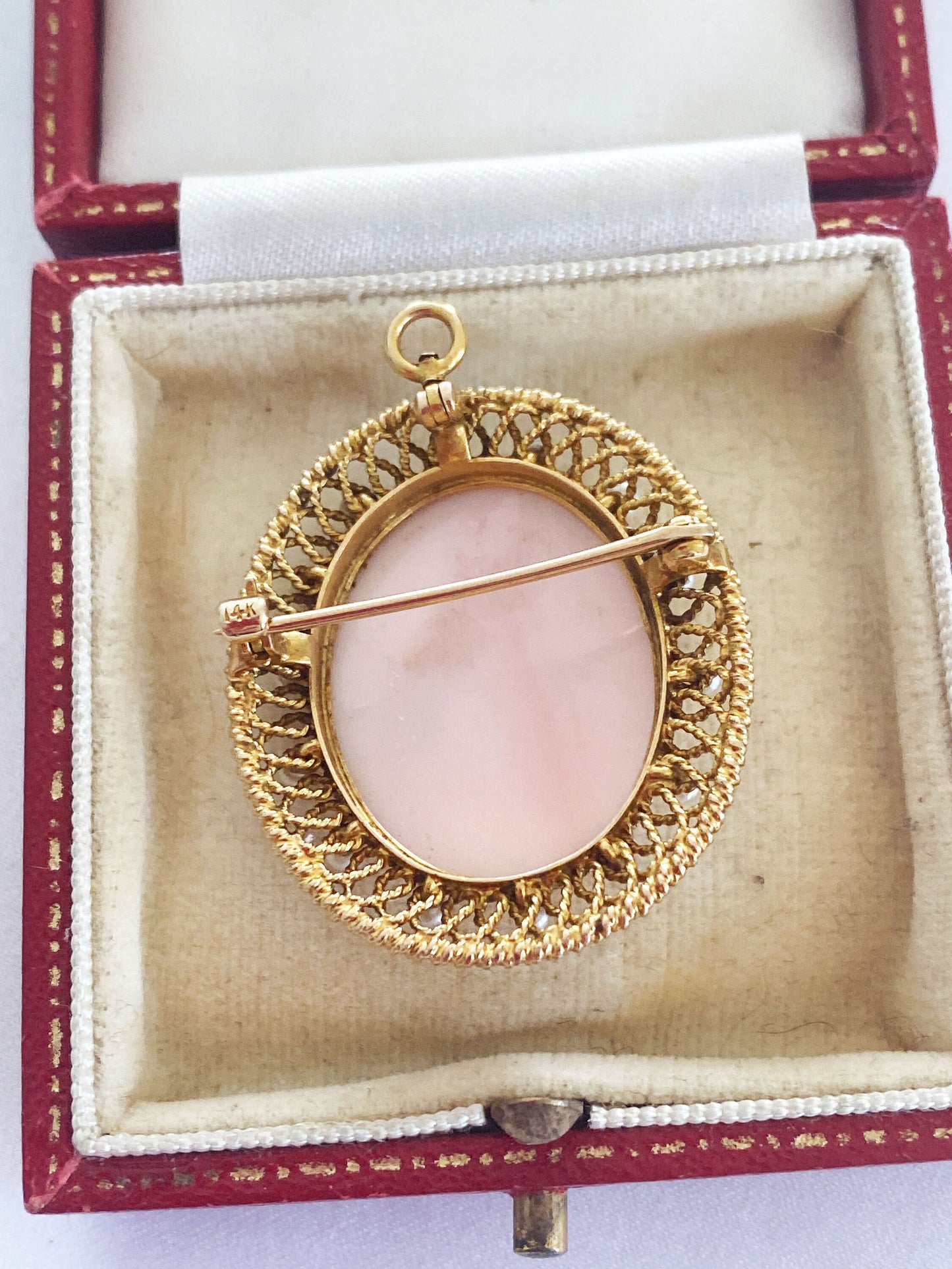 1900s 14k Gold and Pearl Cameo Convertible Brooch Antique Pendant Romantic Cameo Art Nouveau Gift for Her